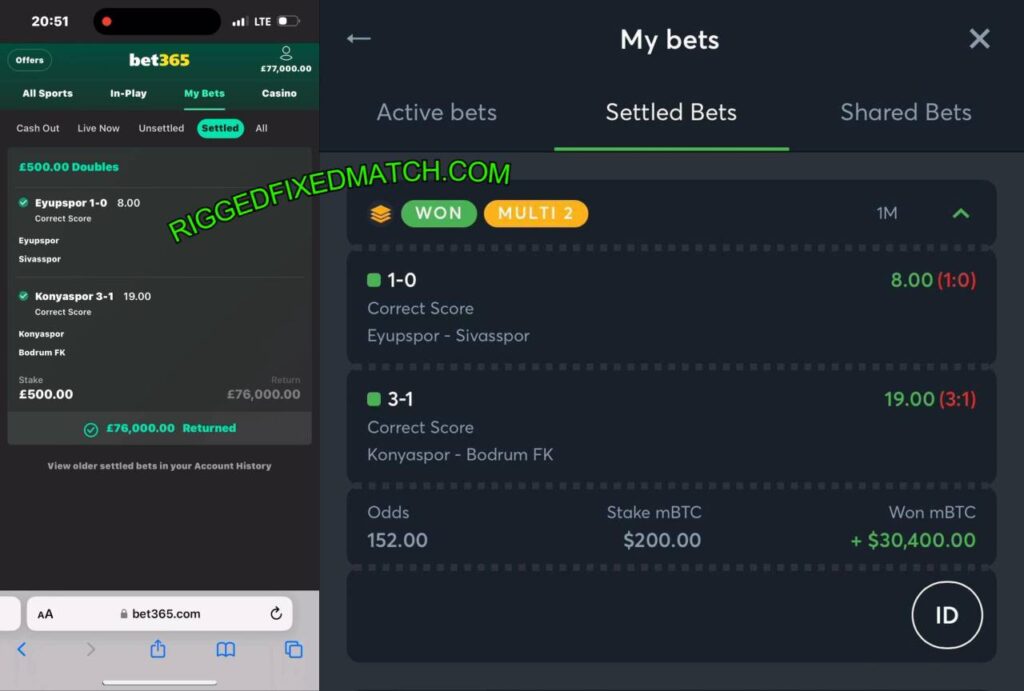 BET365 CORRECT FIXED MATCHES TIPS