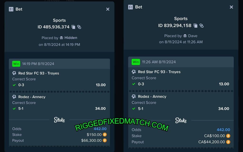 STAKE RIGGED FIXED MATCH