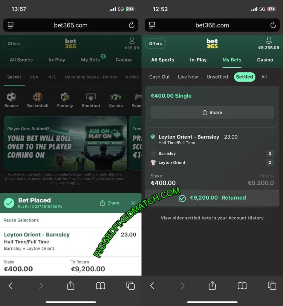 BET365 HTFT FIXED MATCH