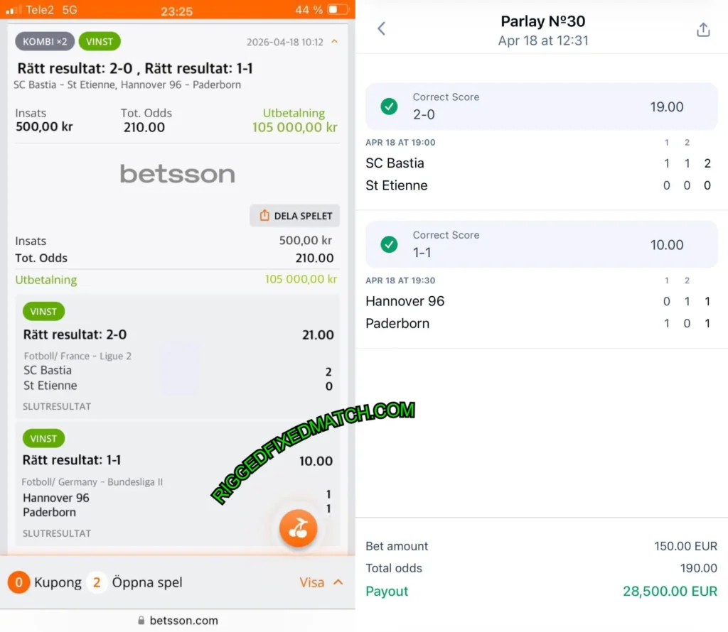 BETSSON SURE CORRECT SCORE ODDS