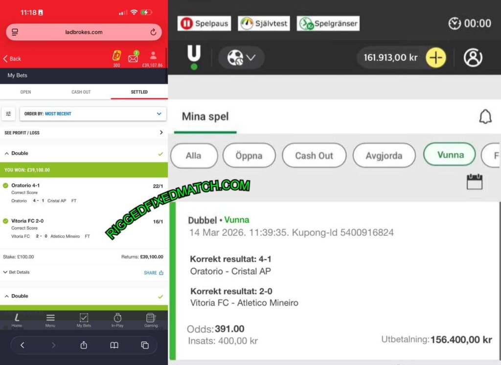 LADBROKES CORRECT SCORE FIXED MATCHES