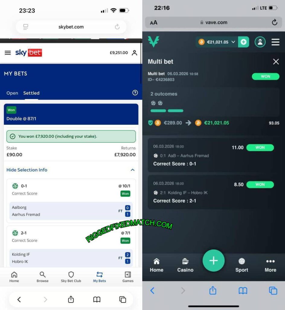 SKYBET CORRECT FIXED MATCHES SCORES