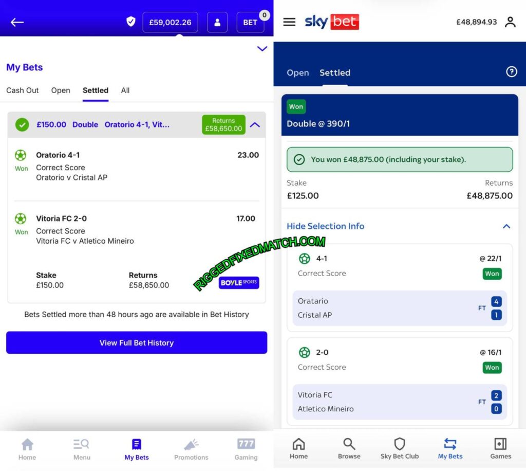 SKYBET Correct Score Fixed Matches Tips