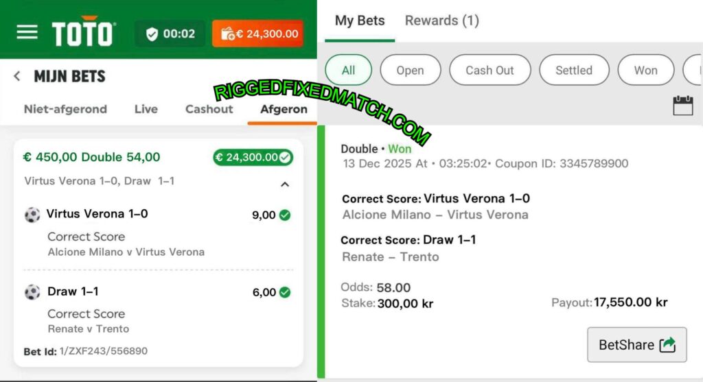 TOTO FIXED MATCHES TIPS 1X2