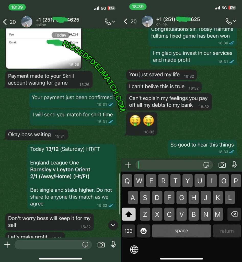 WHATSAPP RIGGED FIXED MATCHES