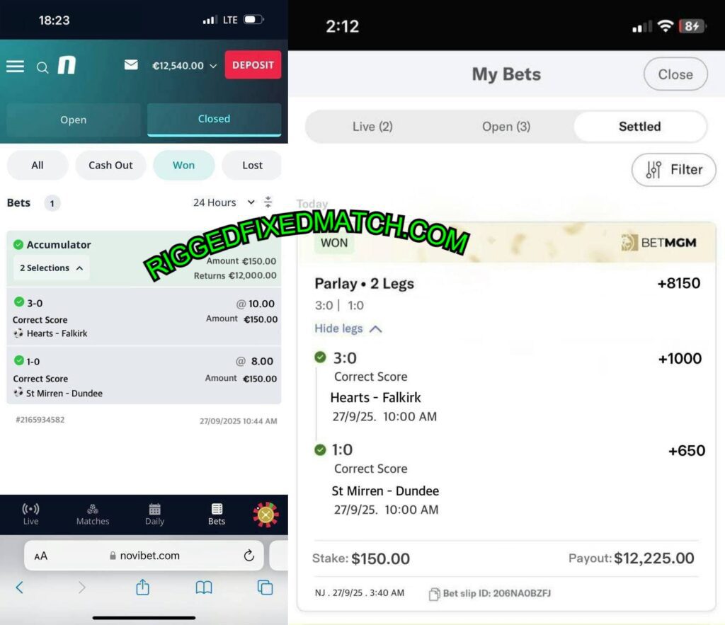 BETMGM CORRECT SCORE FIXED MATCHES