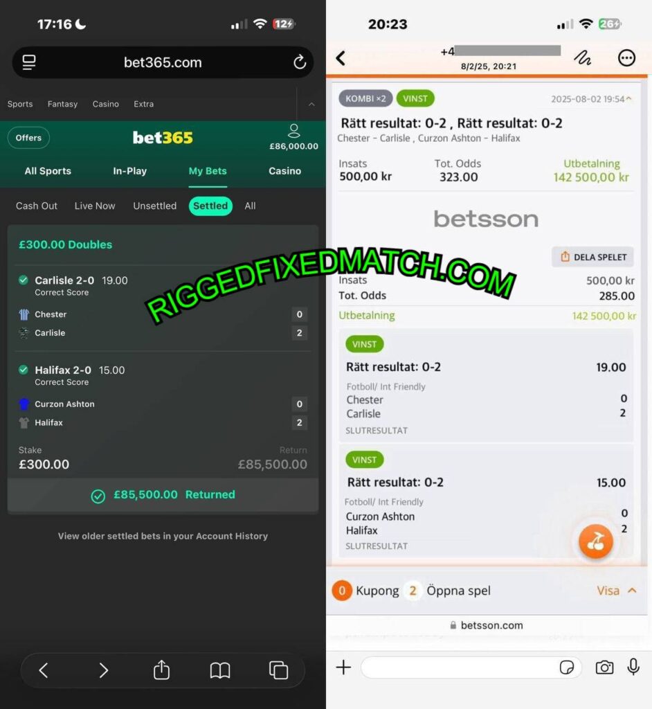 BETSSON CORRECT SCORE FIXED MATCHES