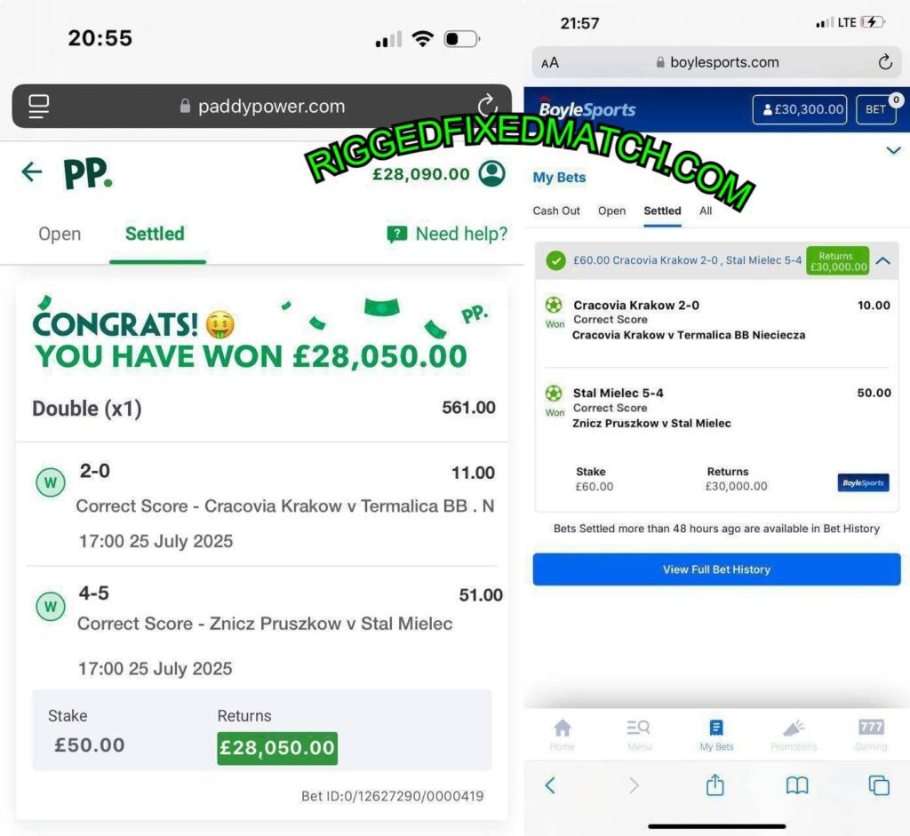 PADDYPOWER CORRECT SCORE FIXED MATCHES